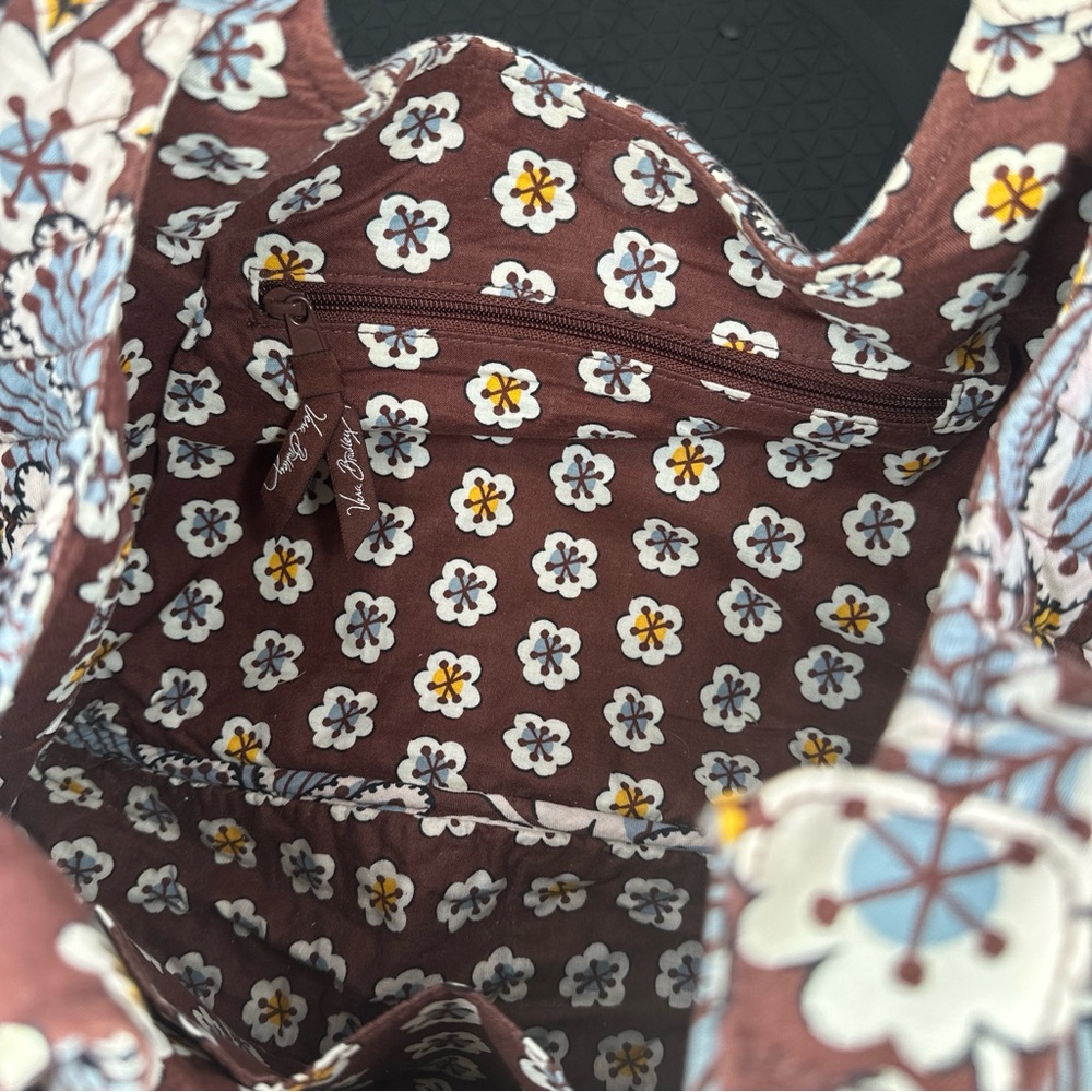Vera Bradley Slate Blooms Large Hobo Shoulder Bag Brown White Blue Yellow Purse - Picture 12 of 13
